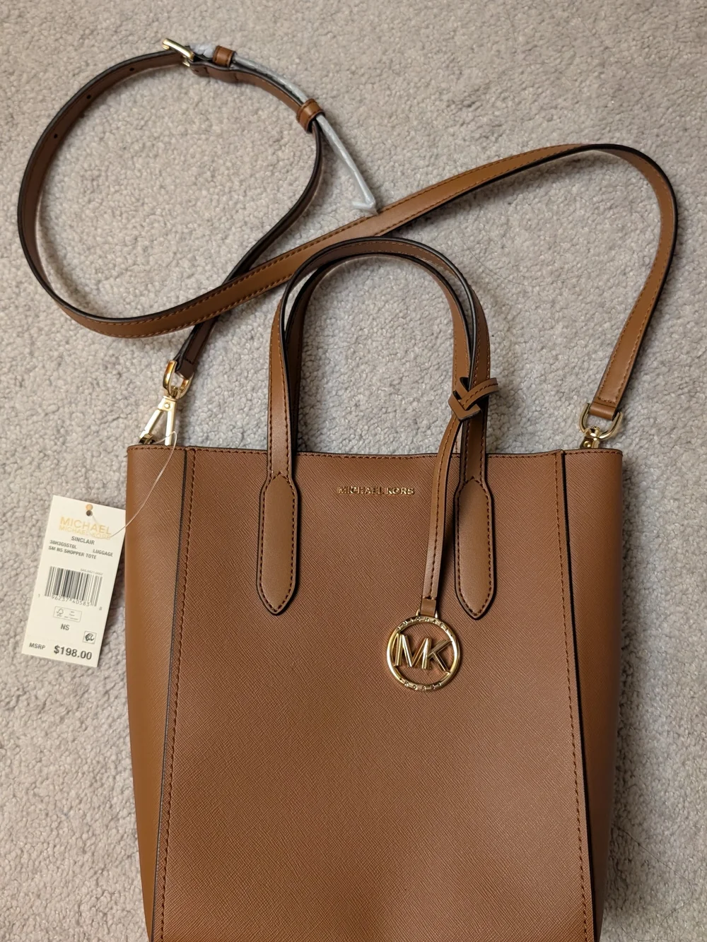NWT Michael Kors Small Sinclair North South Tan Leather Bag with Shoulder Strap